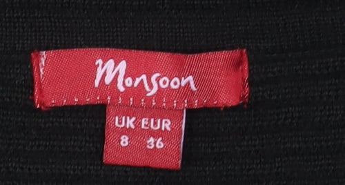 Monsoon Women’s Black Wool Blend 3/4 Sleeve Belted Cardigan Size 8