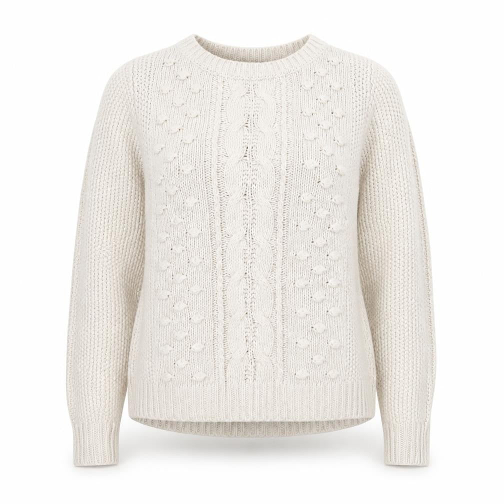 Front view of Zara Women Beige Cable Knit Crew Neck jumper, size 14
