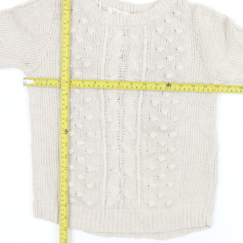 Zara Women Beige Cable Knit Crew Neck Pullover Jumper Size 14