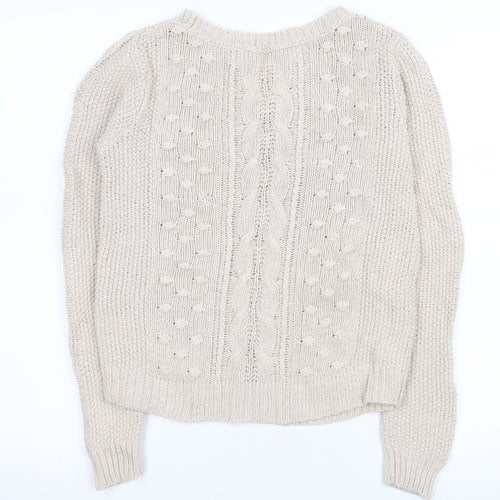 Zara Women Beige Cable Knit Crew Neck Pullover Jumper Size 14