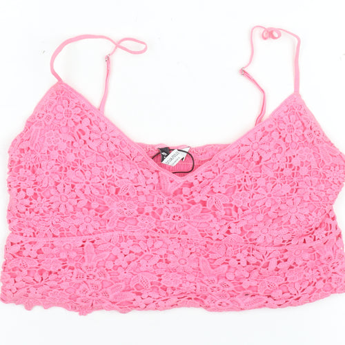 Stradivarius Women Pink Lace Camisole Tank Top M