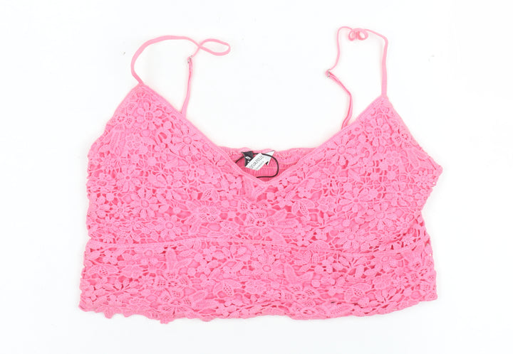 Stradivarius Women Pink Lace Camisole Tank Top M