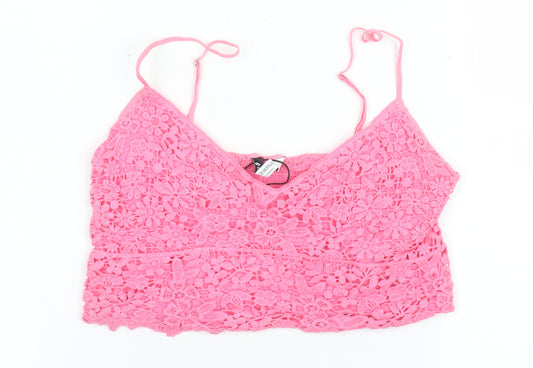 Stradivarius Women Pink Lace Camisole Tank Top M