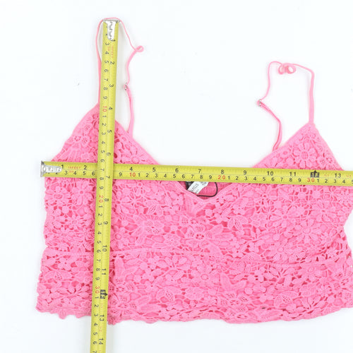 Stradivarius Women Pink Lace Camisole Tank Top M