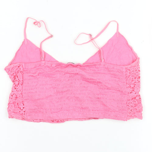 Stradivarius Women Pink Lace Camisole Tank Top M
