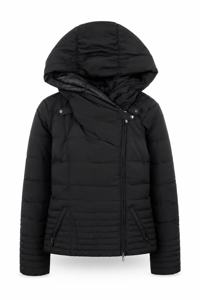 Front view of Motivi Women Black, size 10, Hooded Puffer Jacket