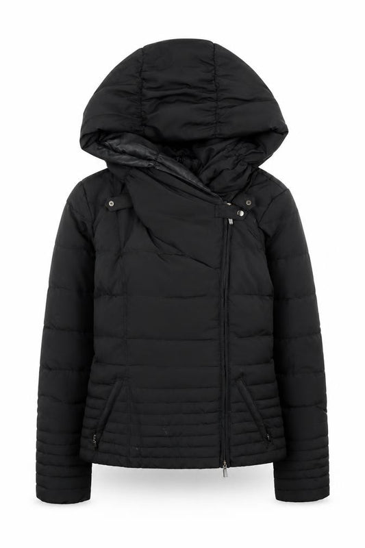 Front view of Motivi Women Black, size 10, Hooded Puffer Jacket