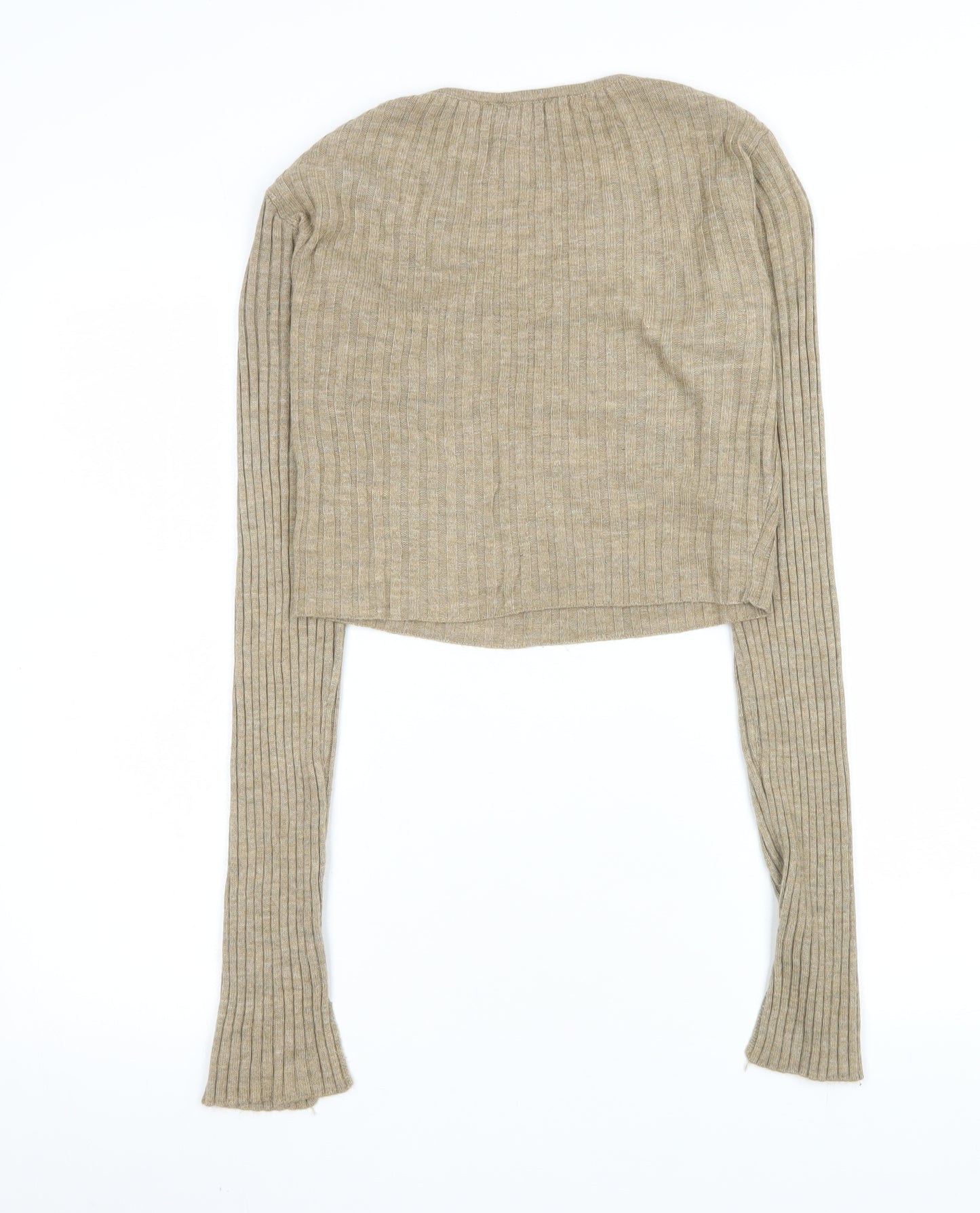 PrettyLittleThing Women’s Beige Ribbed Cropped Button Knit Top Size L