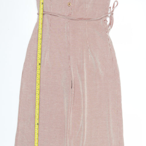 ONLY Women Red Striped Jumpsuit Size M V-Neck Sleeveless Summer