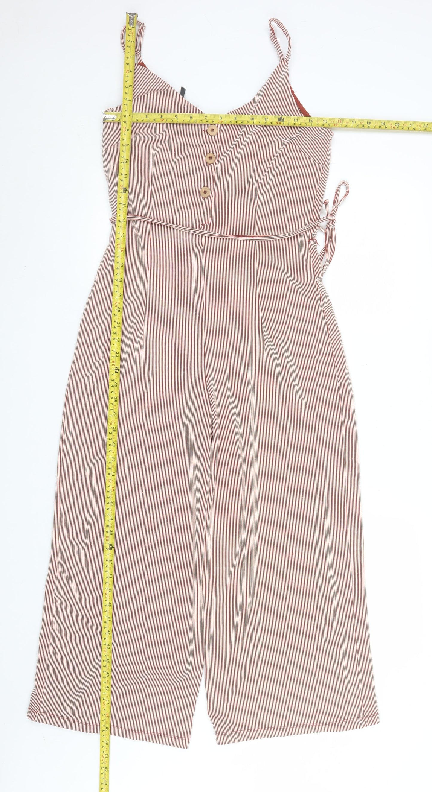 ONLY Women Red Striped Jumpsuit Size M V-Neck Sleeveless Summer