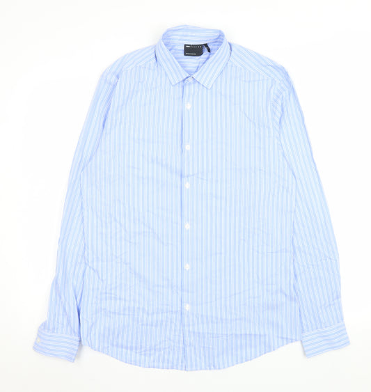 ASOS Design Men's Blue Striped Long Sleeve Dress Shirt M