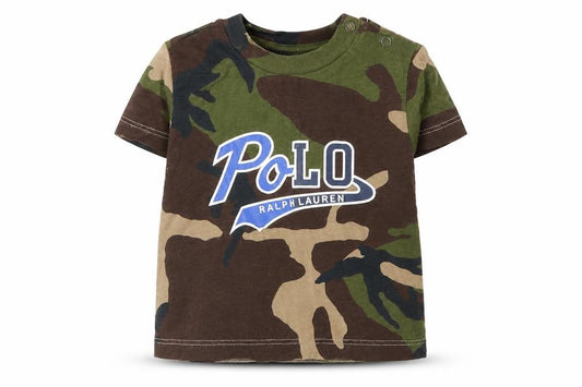 Front view of Ralph Lauren unisex baby camouflage cotton t-shirt 3-6m short sleeve crew neck