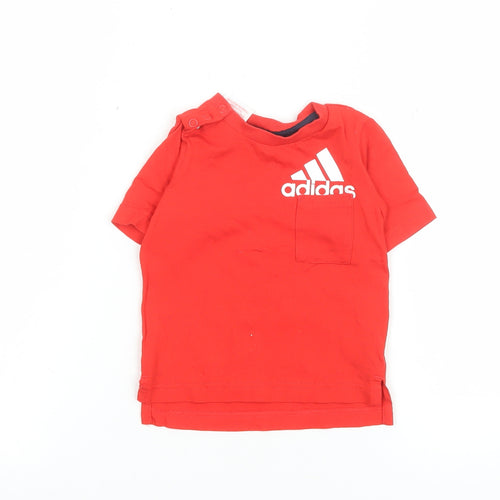 Adidas Unisex Baby Red Short Sleeve T-Shirt 6-9 Months Organic Cotton