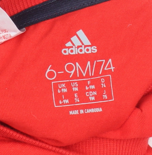 Adidas Unisex Baby Red Short Sleeve T-Shirt 6-9 Months Organic Cotton