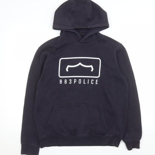 883 Police Men's Blue Pullover Hoodie M Regular Fit Graphic Logo