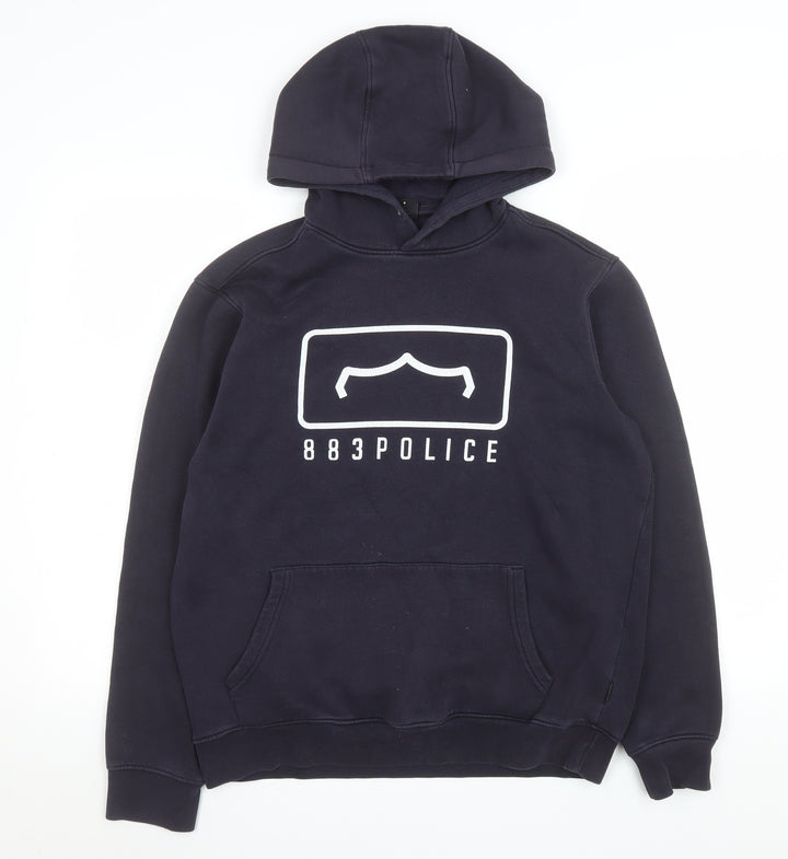 883 Police Men's Blue Pullover Hoodie M Regular Fit Graphic Logo
