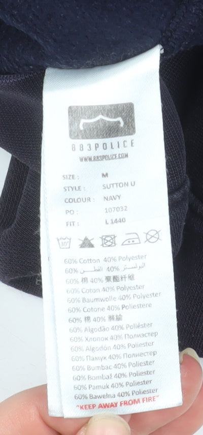 883 Police Men's Blue Pullover Hoodie M Regular Fit Graphic Logo