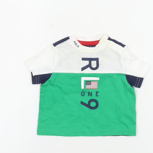 Ralph Lauren Unisex Baby Green & White Short Sleeve Cotton T-Shirt 3-6 Months