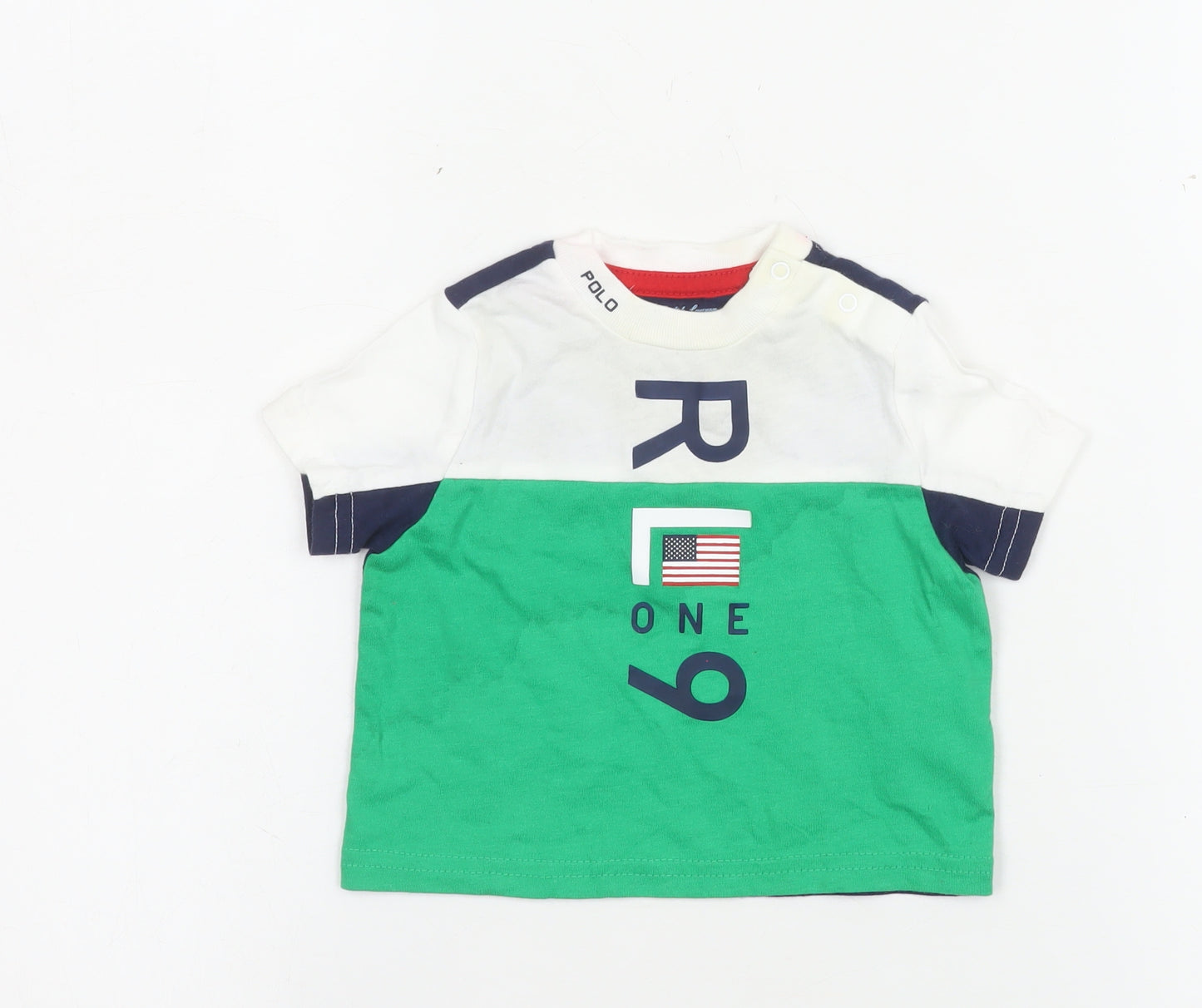 Ralph Lauren Unisex Baby Green & White Short Sleeve Cotton T-Shirt 3-6 Months