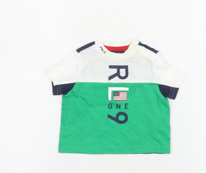Ralph Lauren Unisex Baby Green & White Short Sleeve Cotton T-Shirt 3-6 Months