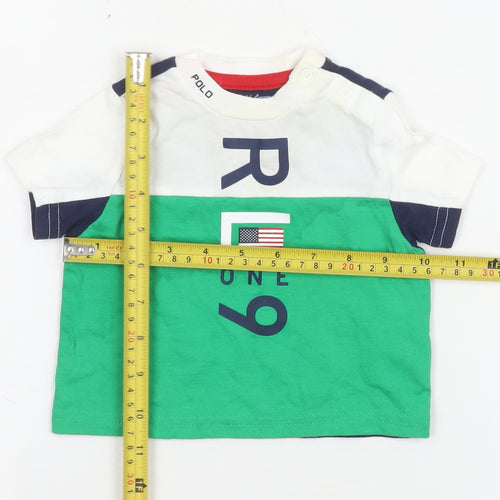 Ralph Lauren Unisex Baby Green & White Short Sleeve Cotton T-Shirt 3-6 Months