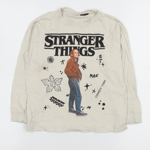 ZARA Girls Beige Stranger Things Long Sleeve Pullover T-Shirt 8-9 Years