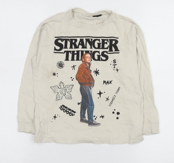ZARA Girls Beige Stranger Things Long Sleeve Pullover T-Shirt 8-9 Years
