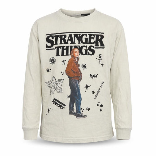 Zara Girls Beige Stranger Things Long Sleeve Pullover T-Shirt 8-9 Years