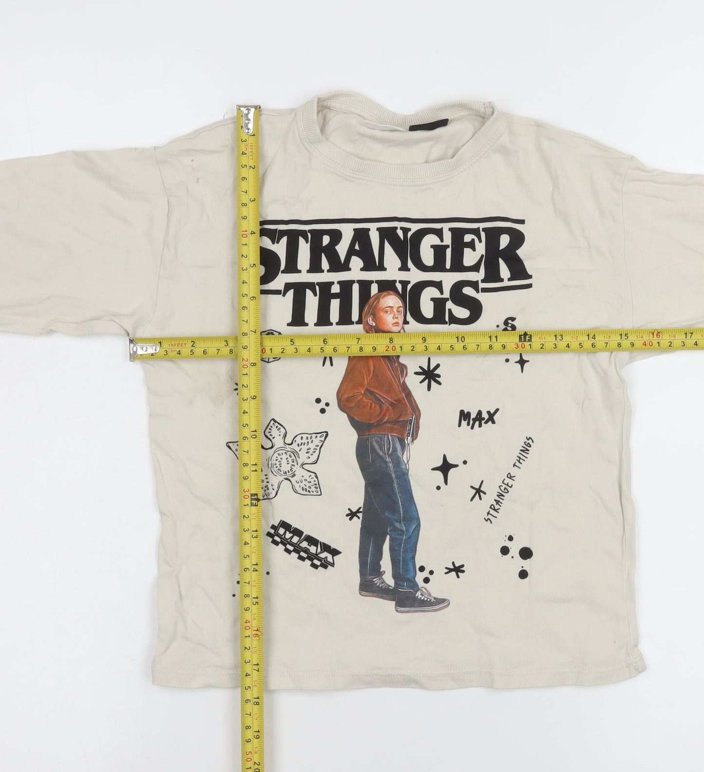 ZARA Girls Beige Stranger Things Long Sleeve Pullover T-Shirt 8-9 Years