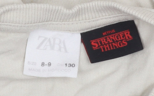 ZARA Girls Beige Stranger Things Long Sleeve Pullover T-Shirt 8-9 Years