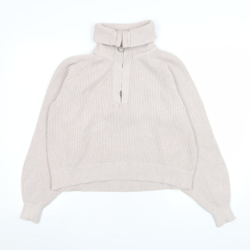 Pull&Bear Men's Beige High Neck 1/2 Zip Knit Sweatshirt Size S
