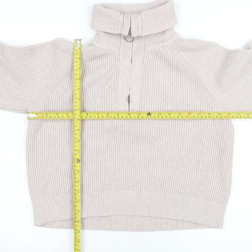 Pull&Bear Men's Beige High Neck 1/2 Zip Knit Sweatshirt Size S