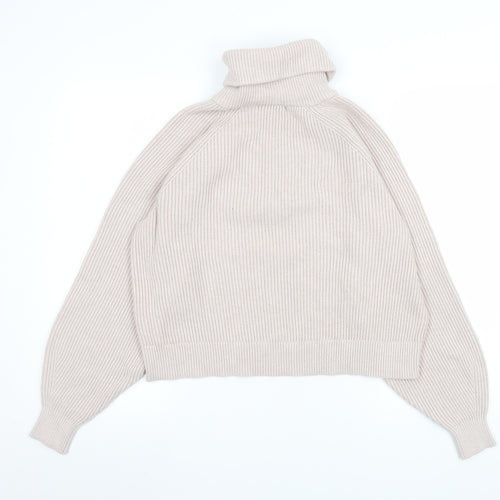 Pull&Bear Men's Beige High Neck 1/2 Zip Knit Sweatshirt Size S