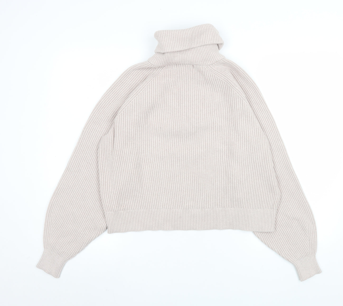 Pull&Bear Men's Beige High Neck 1/2 Zip Knit Sweatshirt Size S