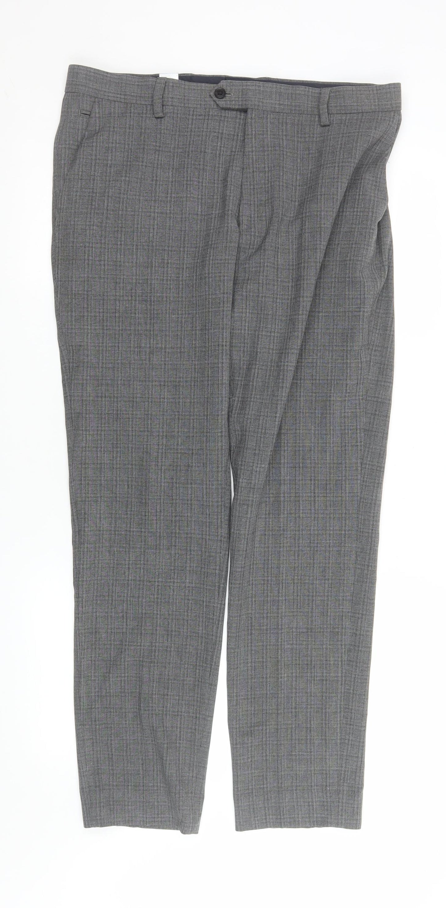 Next Men's Grey Check Dress Pants 34L Slim Fit Formal Trousers