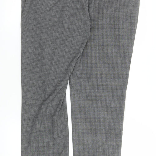 Next Men's Grey Check Dress Pants 34L Slim Fit Formal Trousers