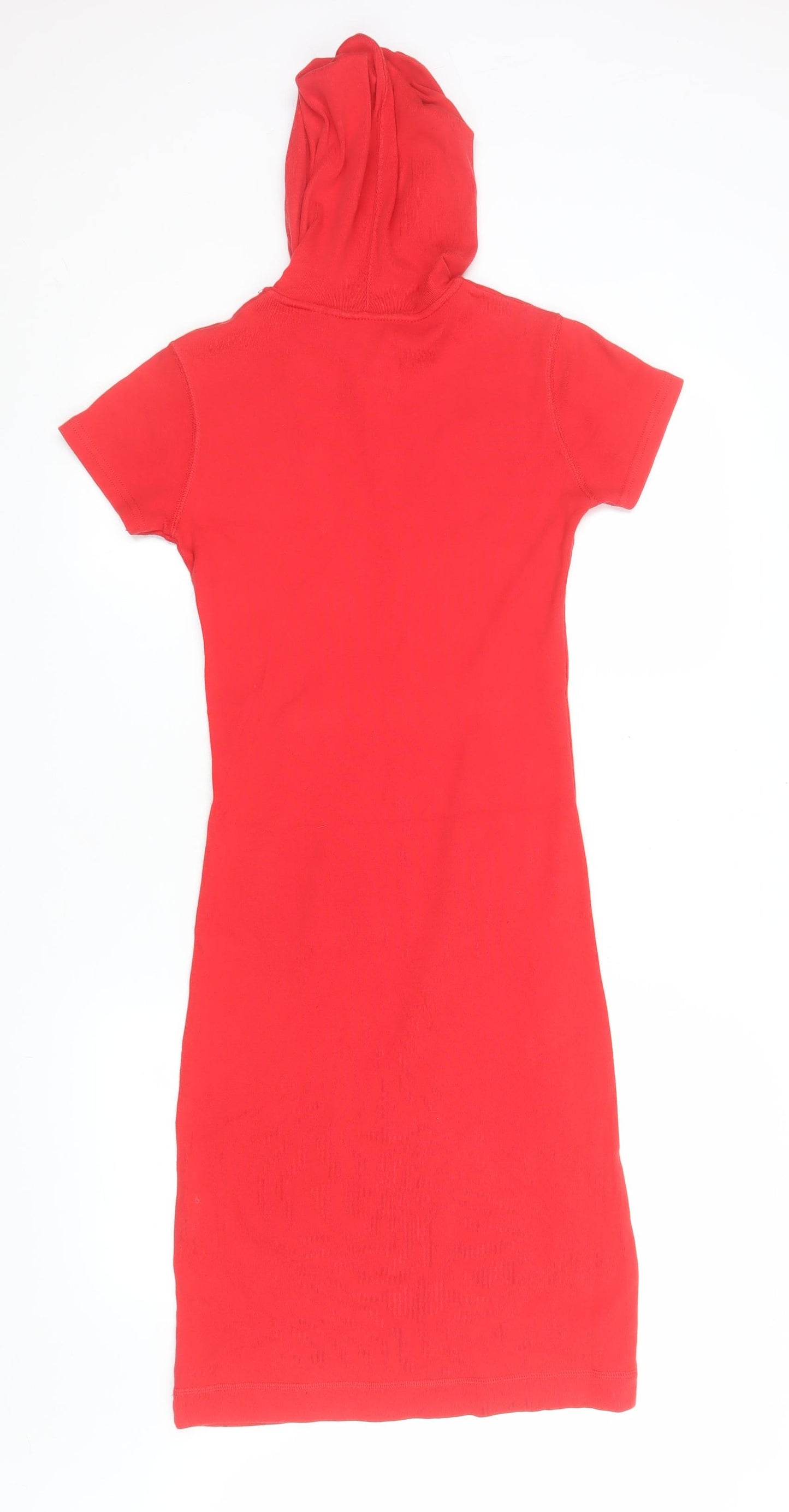 Diesel Women Red Cotton Hooded T-Shirt Dress S/M Casual