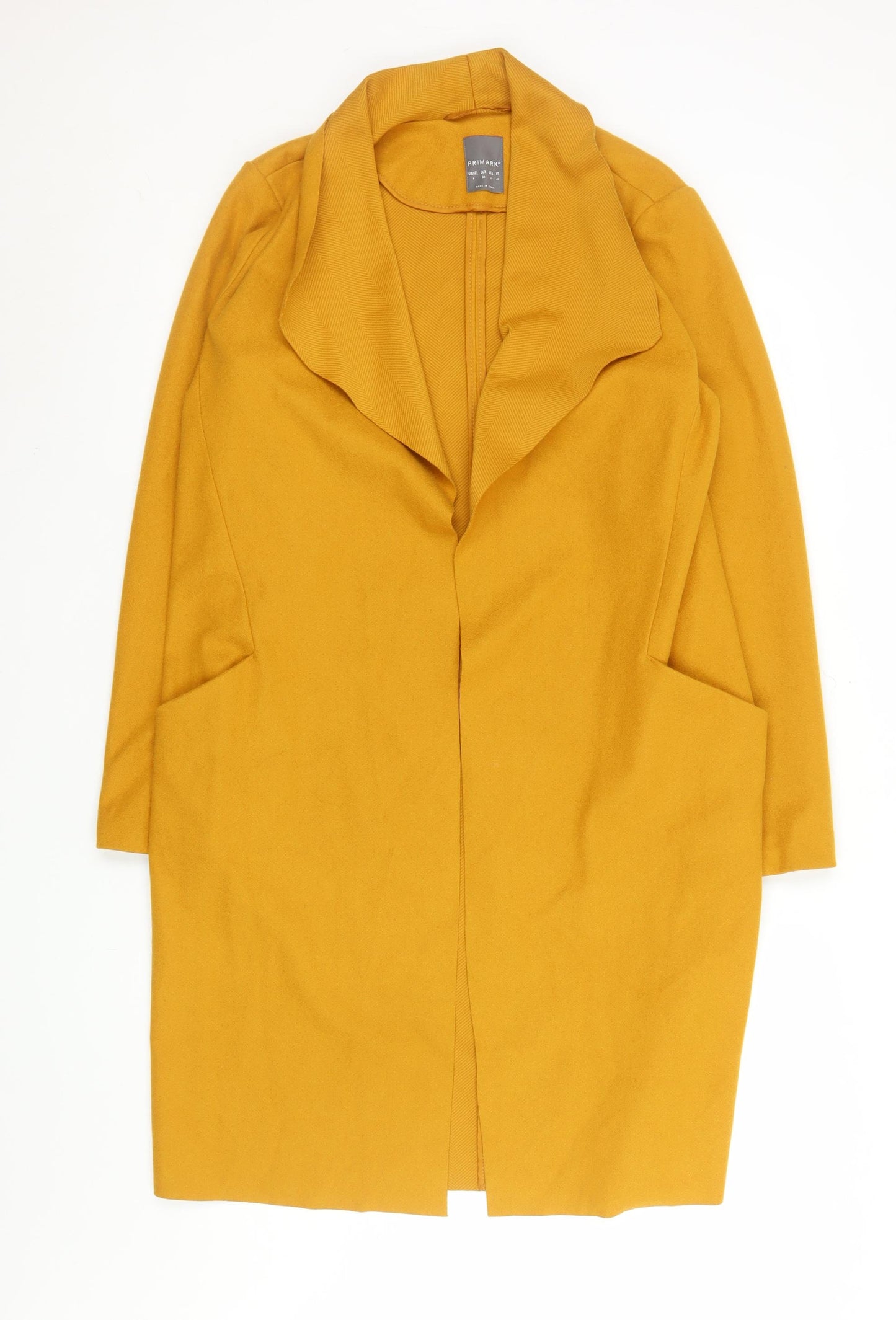 Primark Women’s Yellow Coatigan Size 8 Long Open Front Lightweight Coat
