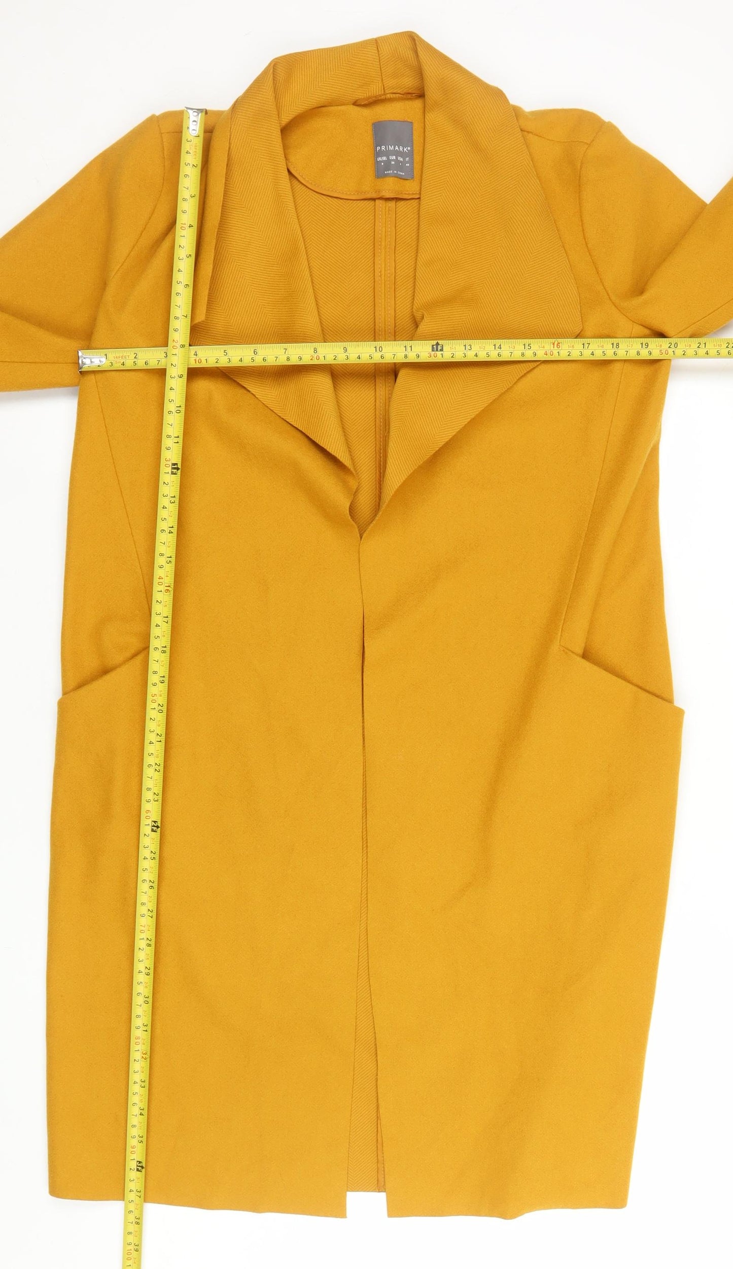 Primark Women’s Yellow Coatigan Size 8 Long Open Front Lightweight Coat