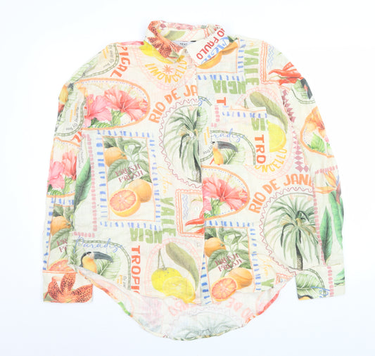 Next Women’s Multicoloured Tropical Linen Blend Button-Up Shirt Size 14