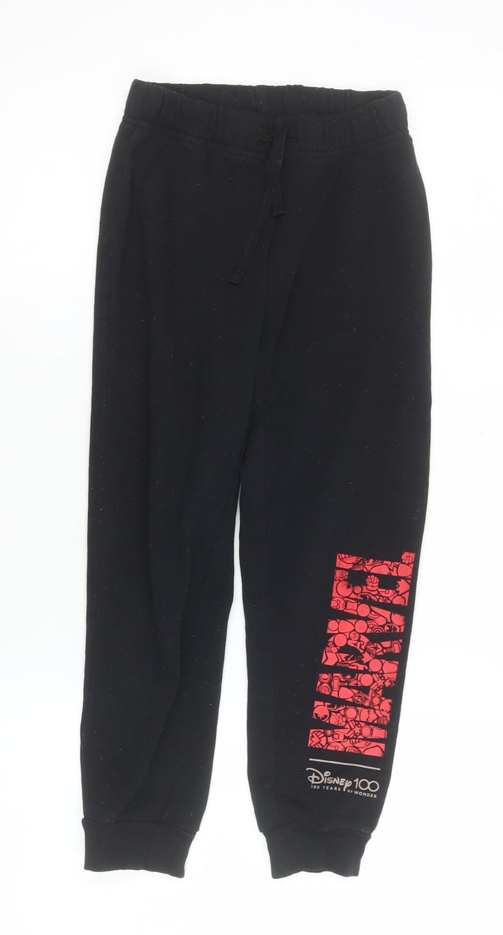 Disney Boys Black Marvel Jogger Trousers 6-8 Years Fleece Drawstring Pants