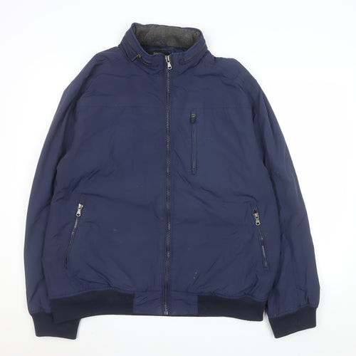 St. Bernard Men’s Blue Nylon Bomber Jacket XL Full Zip Casual