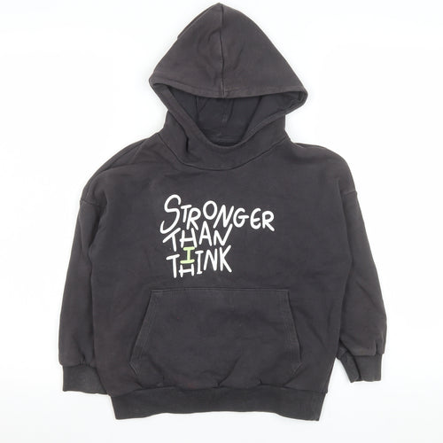 Marks and Spencer Girls Black Pullover Hoodie 6-7 Years Graphic Print Fleece