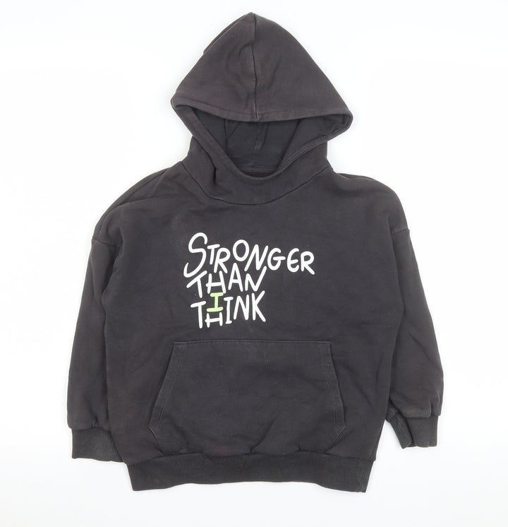 Marks and Spencer Girls Black Pullover Hoodie 6-7 Years Graphic Print Fleece