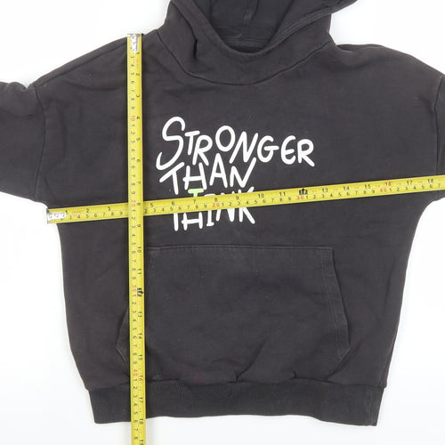 Marks and Spencer Girls Black Pullover Hoodie 6-7 Years Graphic Print Fleece