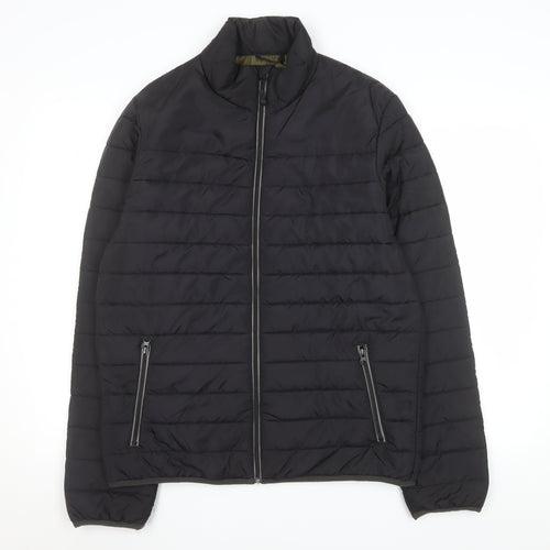 George Men's Black Puffer Jacket M Regular Fit Quilted Zip Coat