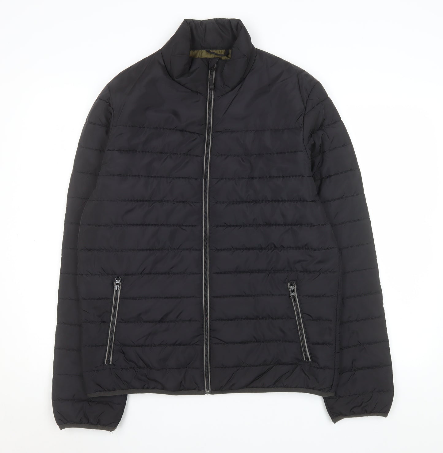 George Men's Black Puffer Jacket M Regular Fit Quilted Zip Coat