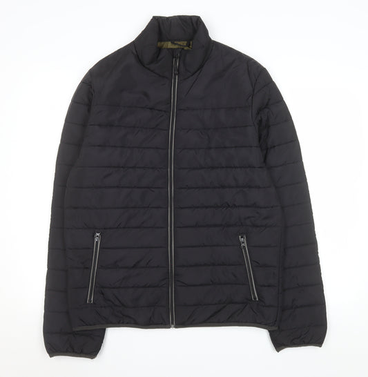 George Men's Black Puffer Jacket M Regular Fit Quilted Zip Coat