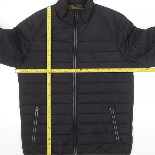 George Men's Black Puffer Jacket M Regular Fit Quilted Zip Coat