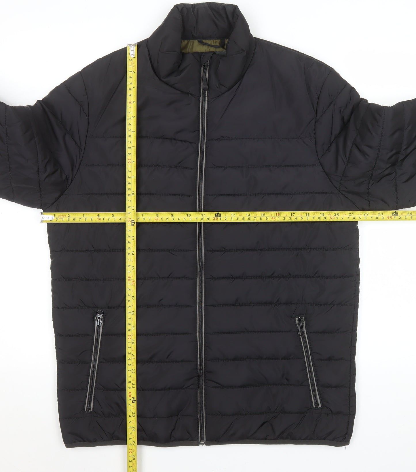 George Men's Black Puffer Jacket M Regular Fit Quilted Zip Coat